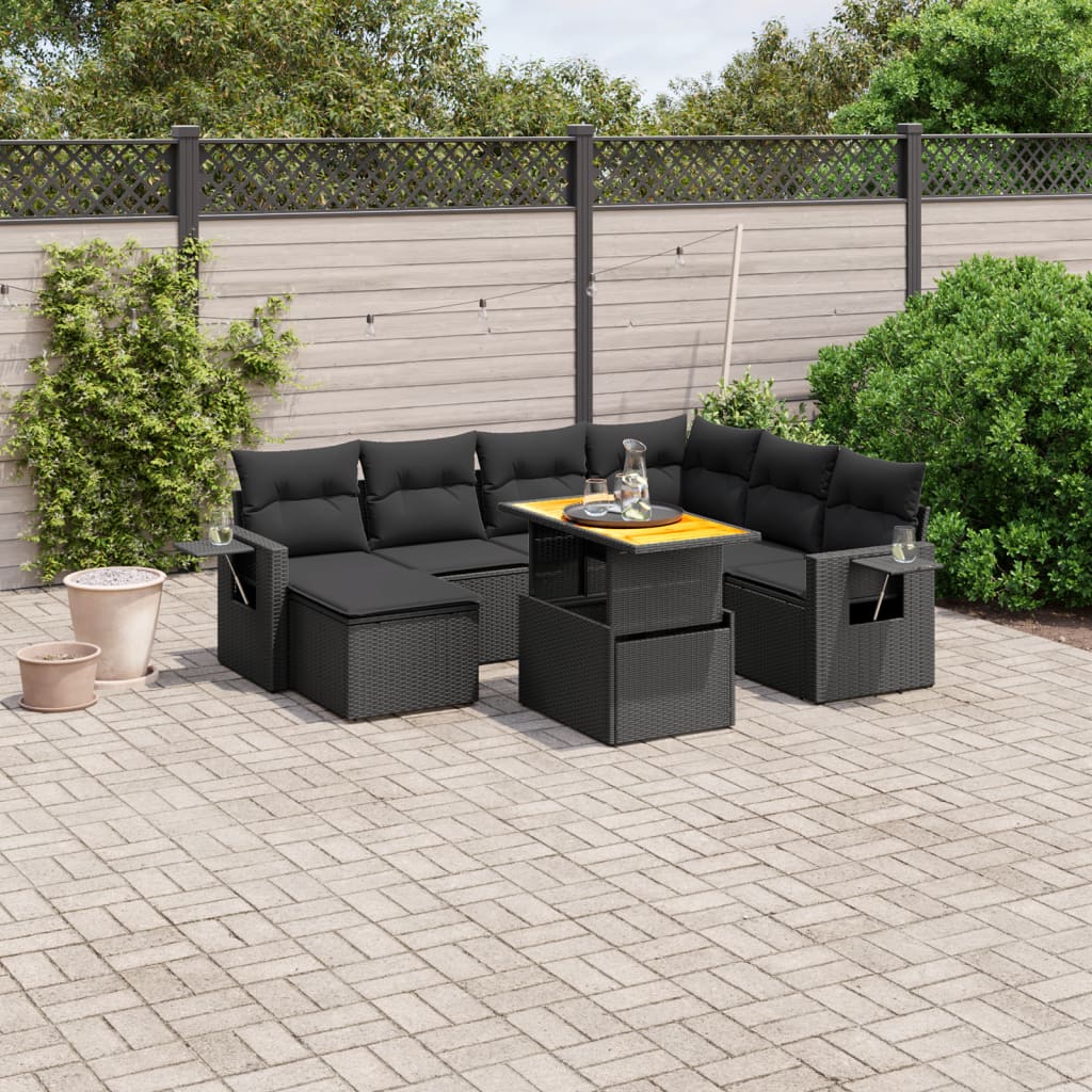 vidaXL 8-Piece Lounge Set with Cushions Poly Rattan Black