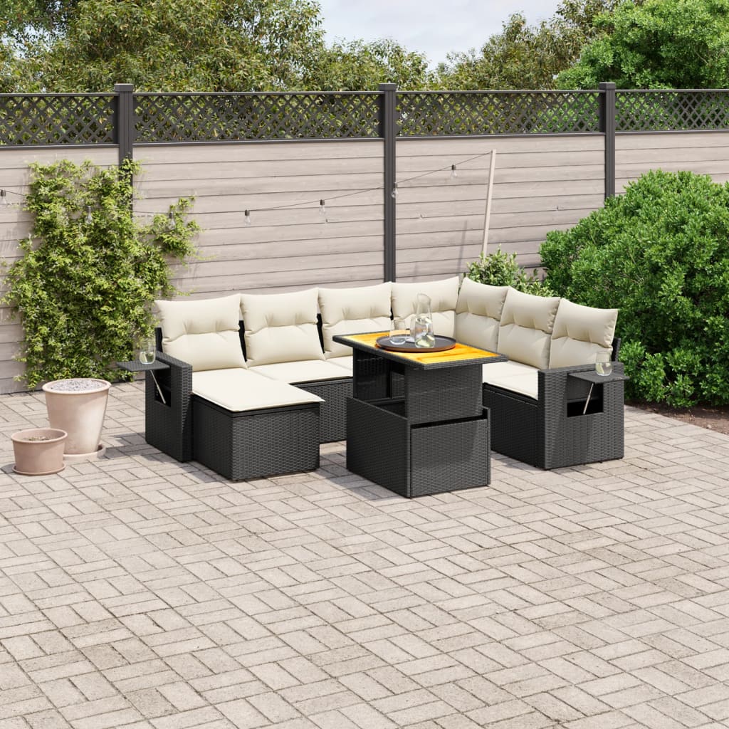 vidaXL 8-Piece Lounge Set with Cushions Poly Rattan Black
