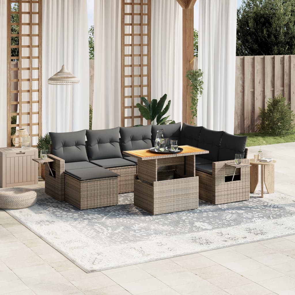 vidaXL 8-Piece Lounge Set with Cushions Poly Rattan Black