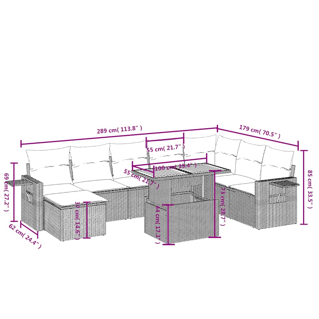 vidaXL 9-piece Lounge Set with cushions poly rattan black
