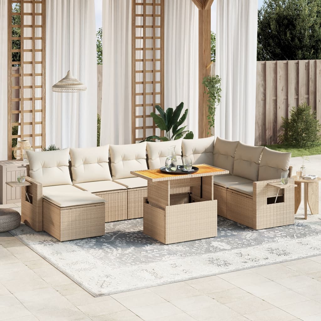 vidaXL 9-piece Lounge Set with cushions poly rattan black