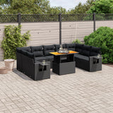 vidaXL 10-Piece Lounge Set with Cushions Poly Rattan Black