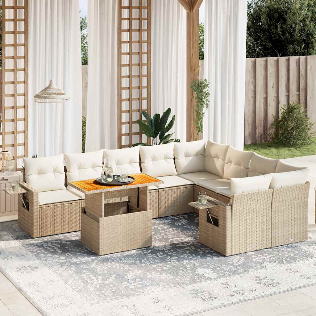 vidaXL 10-Piece Lounge Set with Cushions Poly Rattan Black