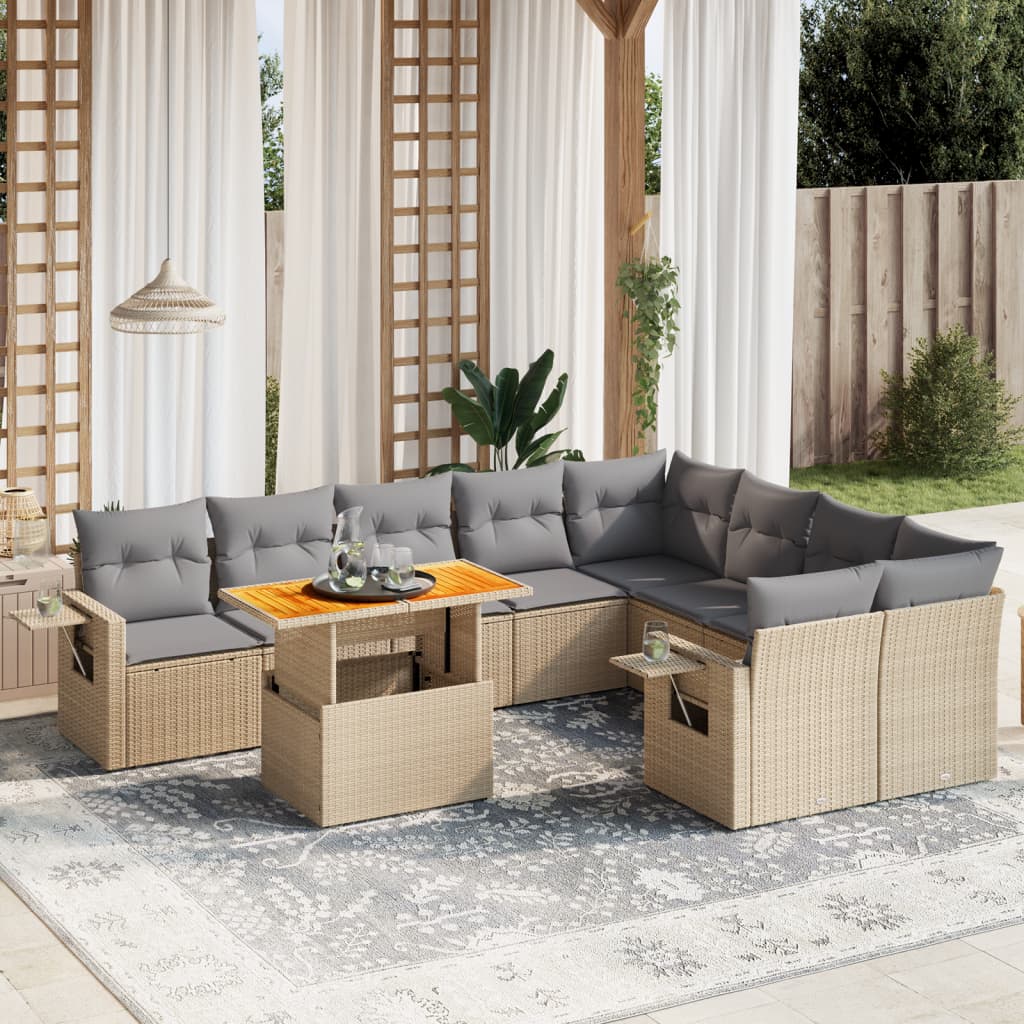 vidaXL 10-Piece Lounge Set with Cushions Poly Rattan Black