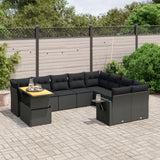 vidaXL 10-Piece Lounge Set with Cushions Poly Rattan Black