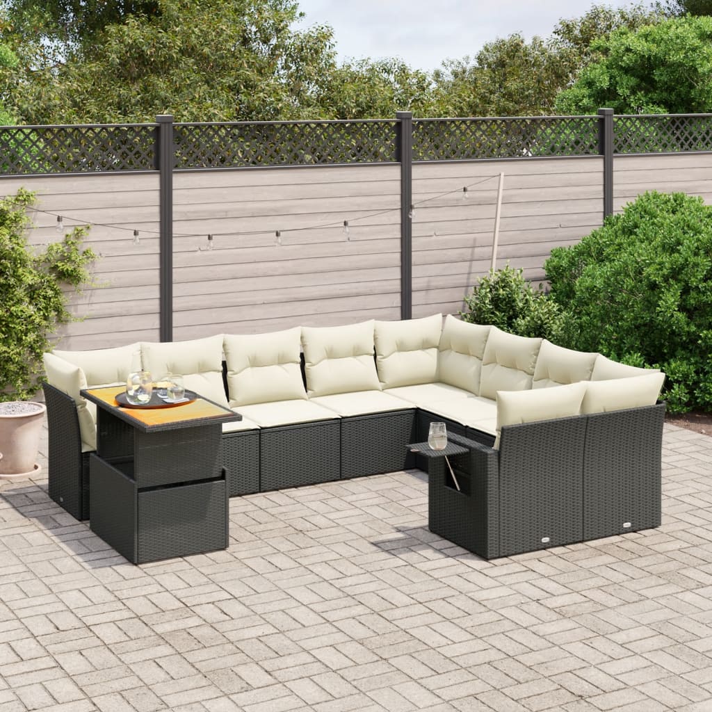 vidaXL 10-Piece Lounge Set with Cushions Poly Rattan Black