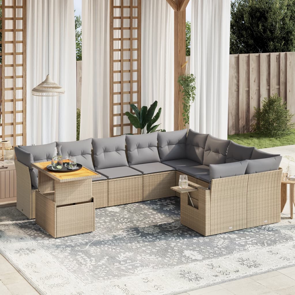 vidaXL 10-Piece Lounge Set with Cushions Poly Rattan Black