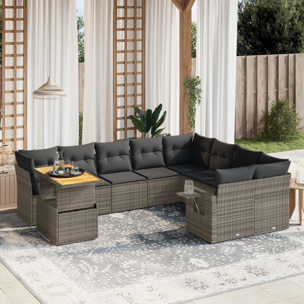 vidaXL 10-Piece Lounge Set with Cushions Poly Rattan Black