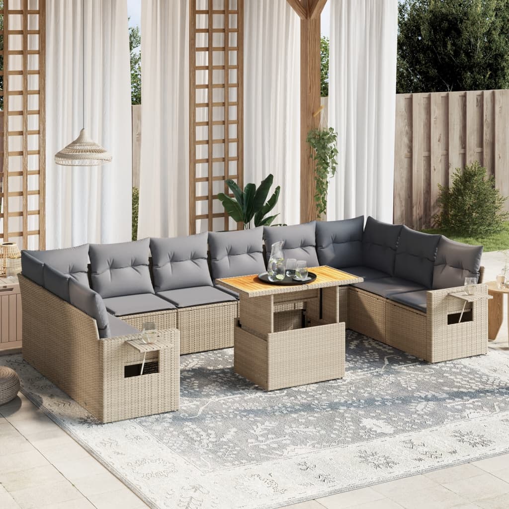 vidaXL 11-delige Loungeset met kussens poly rattan zwart