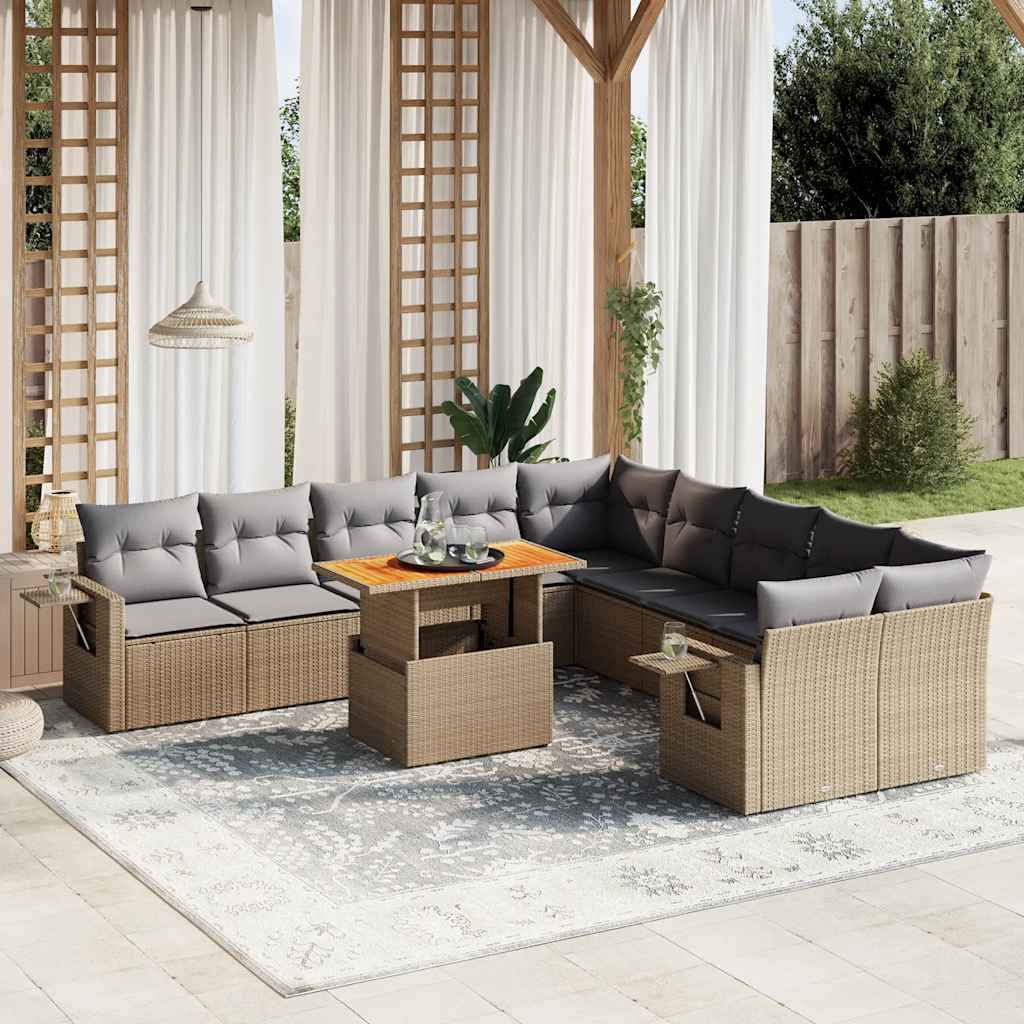 vidaXL 11-delige Loungeset met kussens poly rattan zwart