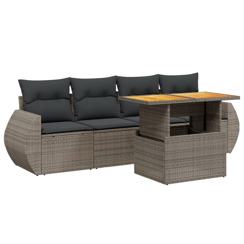 vidaXL 5-piece Lounge Set with Cushions Poly Rattan Black