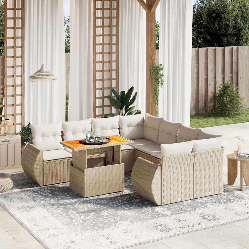 vidaXL 9-delige Loungeset met kussens poly rattan zwart