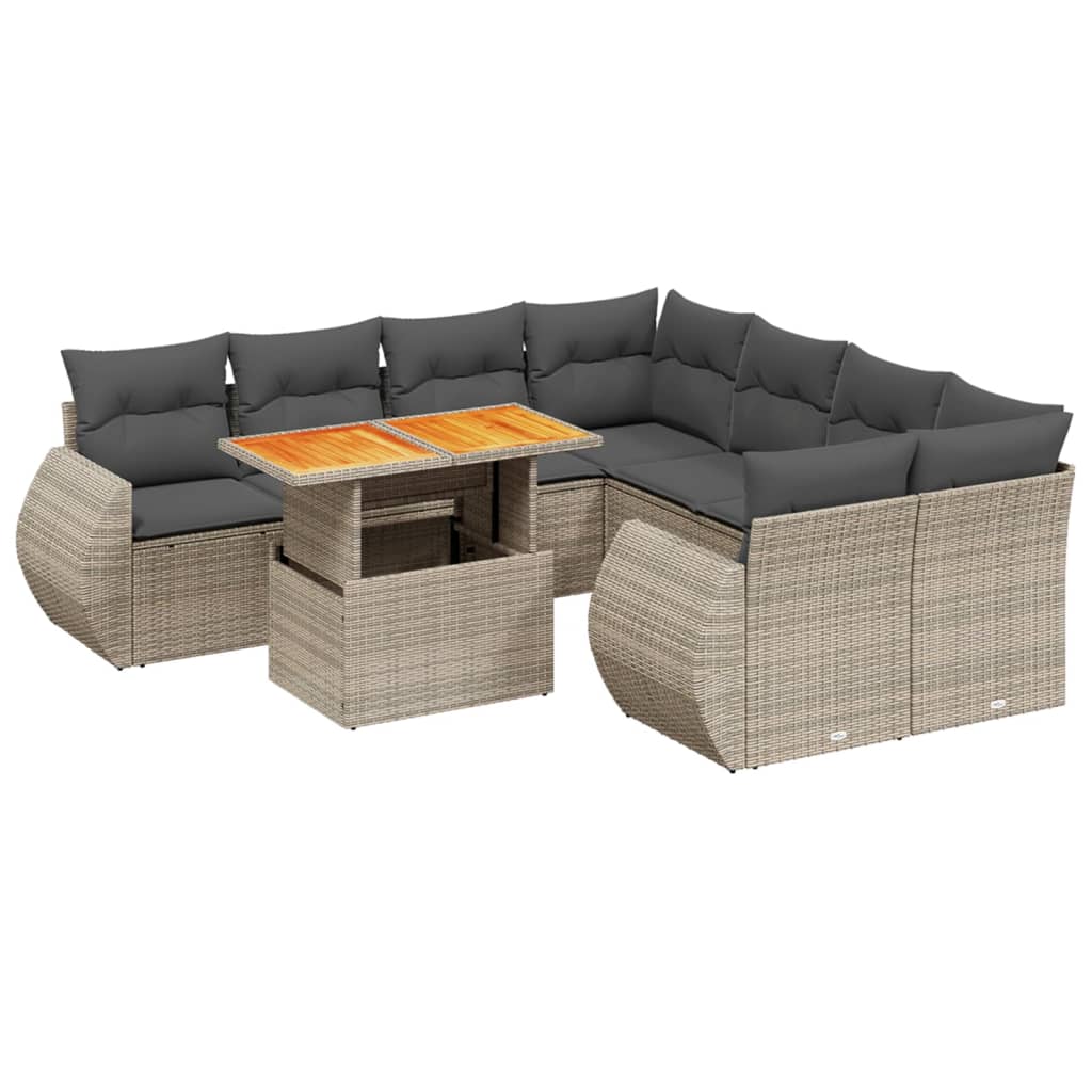 vidaXL 9-delige Loungeset met kussens poly rattan zwart