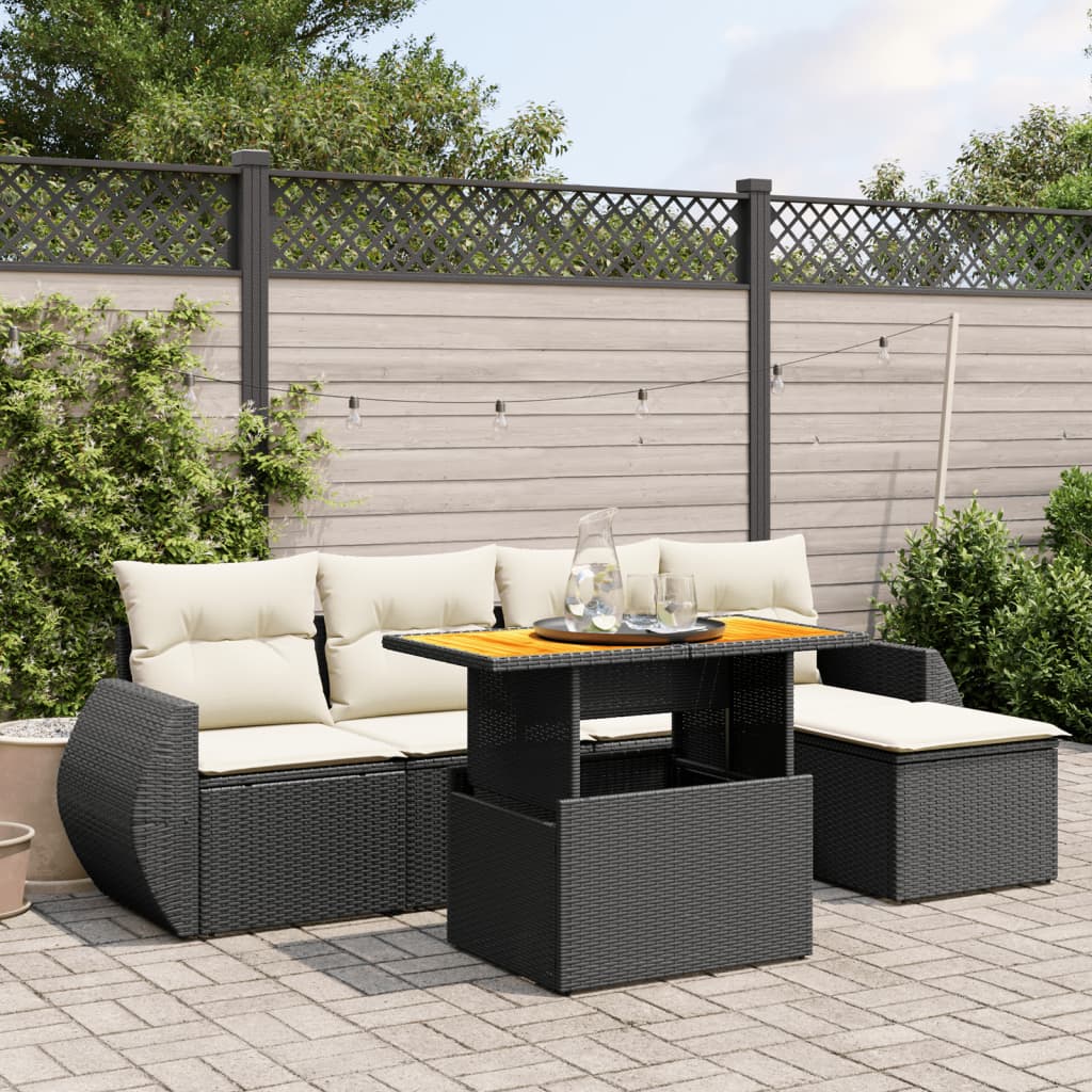 vidaXL 6-Piece Lounge Set with Cushions Poly Rattan Black