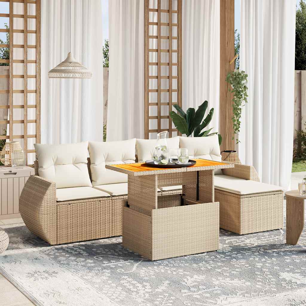 vidaXL 6-Piece Lounge Set with Cushions Poly Rattan Black