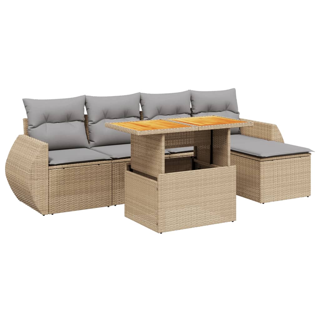 vidaXL 6-Piece Lounge Set with Cushions Poly Rattan Black