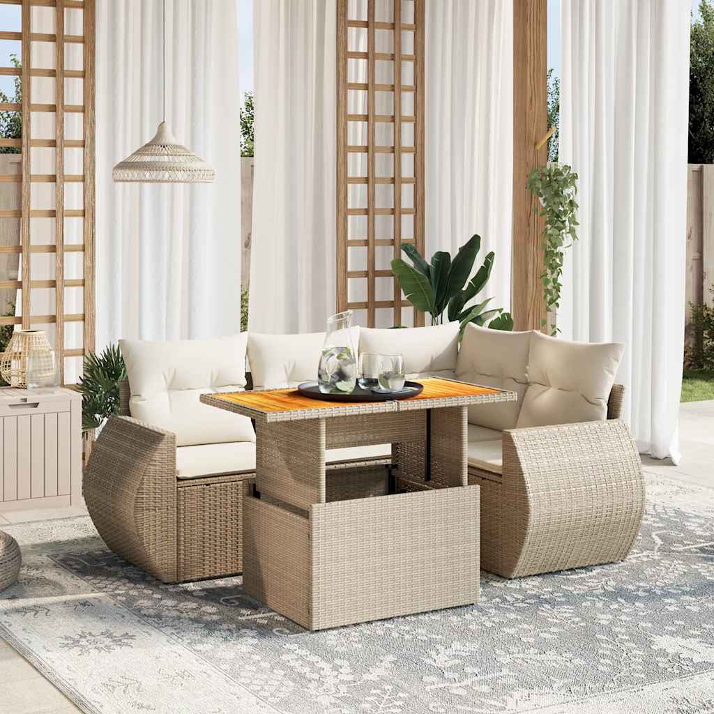 vidaXL 5-delige Loungeset met kussens poly rattan zwart