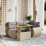 vidaXL 5-delige Loungeset met kussens poly rattan zwart