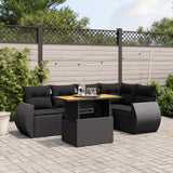 vidaXL 6-delige Loungeset met kussens poly rattan zwart