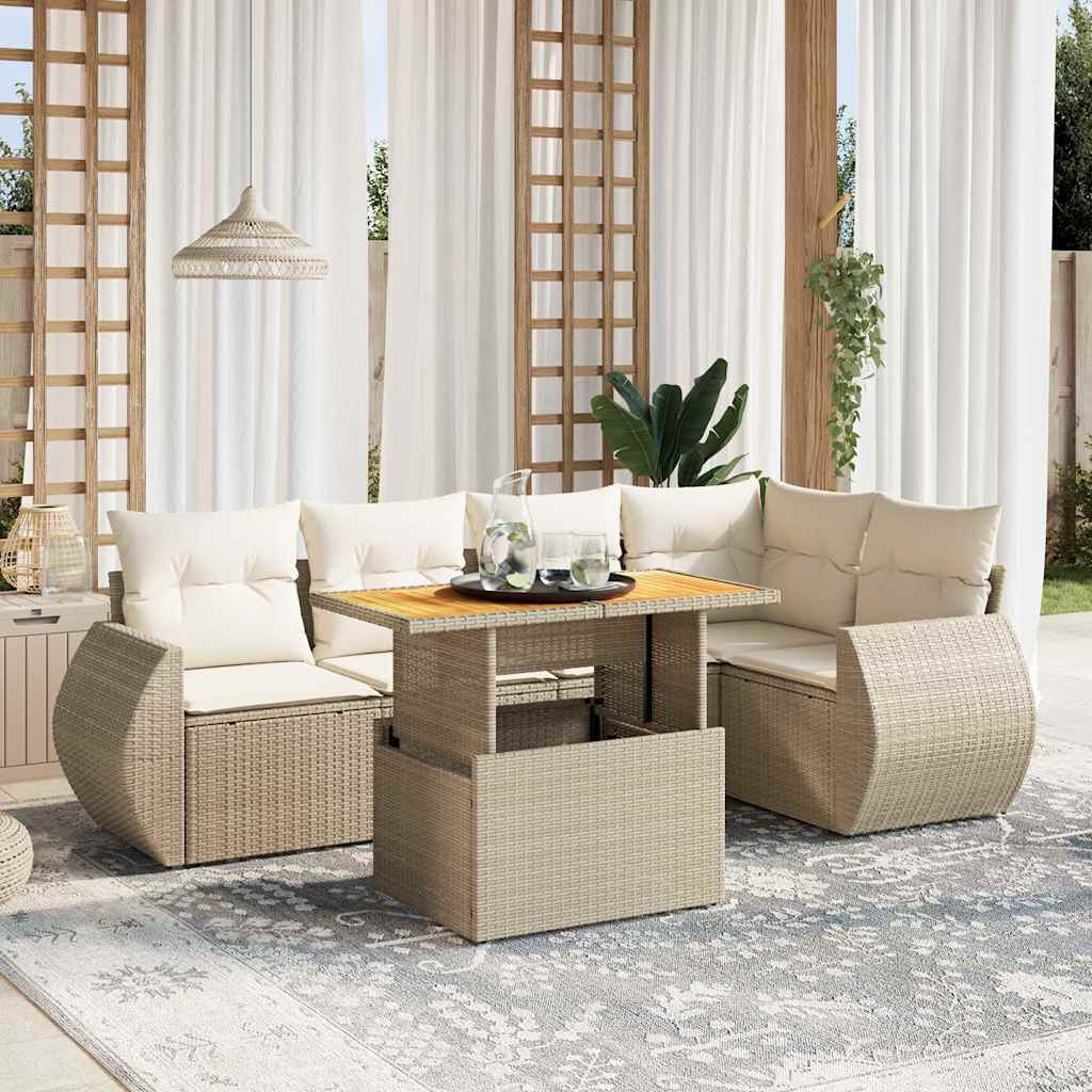 vidaXL 6-delige Loungeset met kussens poly rattan zwart