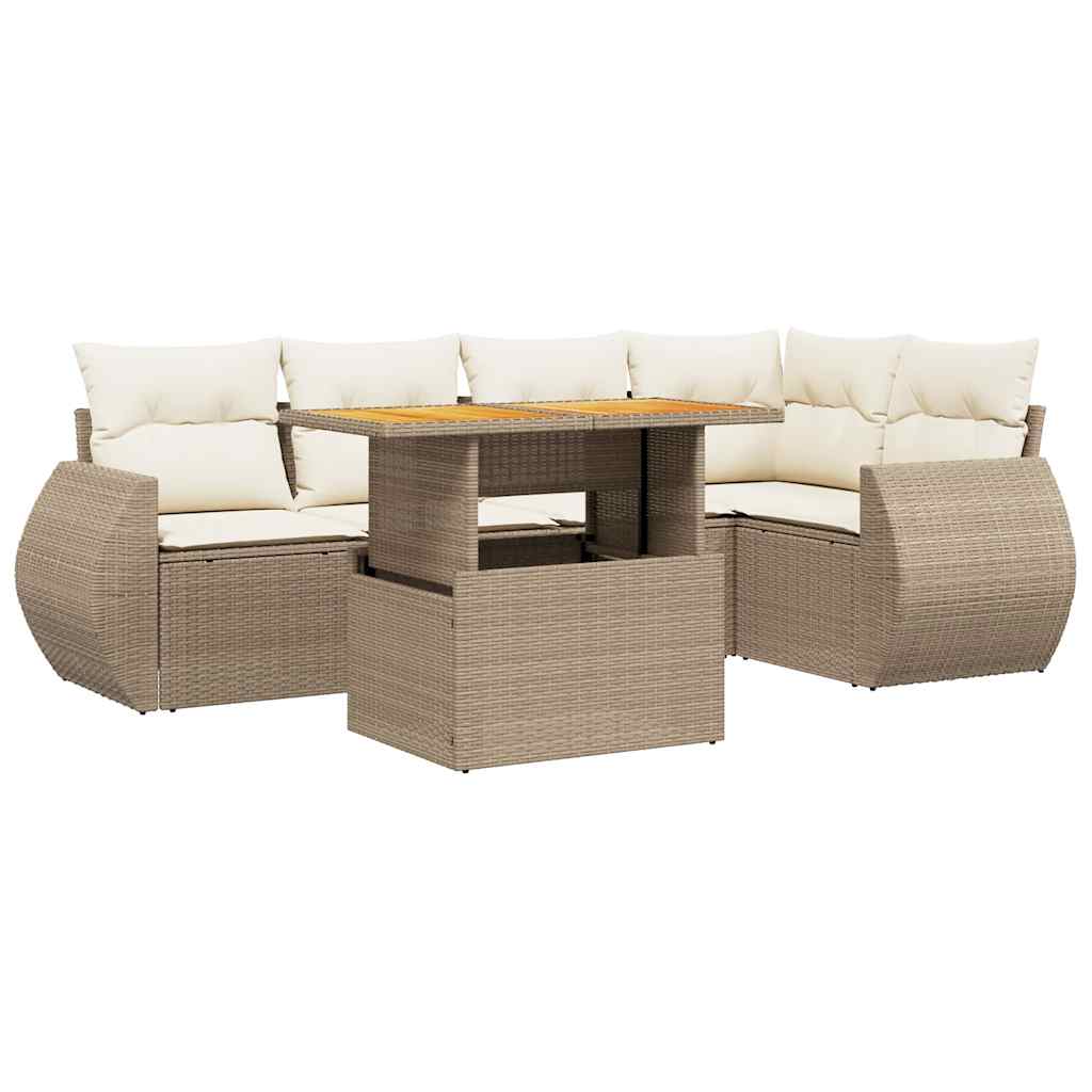vidaXL 6-delige Loungeset met kussens poly rattan zwart
