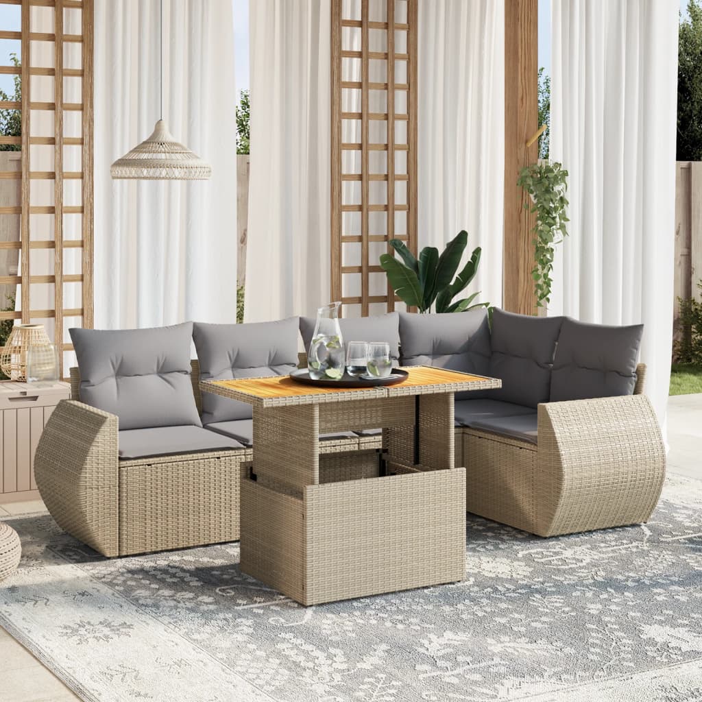 vidaXL 6-delige Loungeset met kussens poly rattan zwart