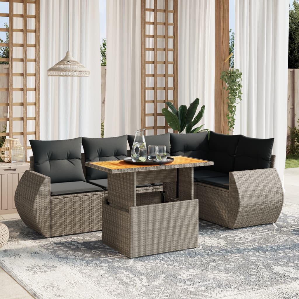 vidaXL 6-delige Loungeset met kussens poly rattan zwart