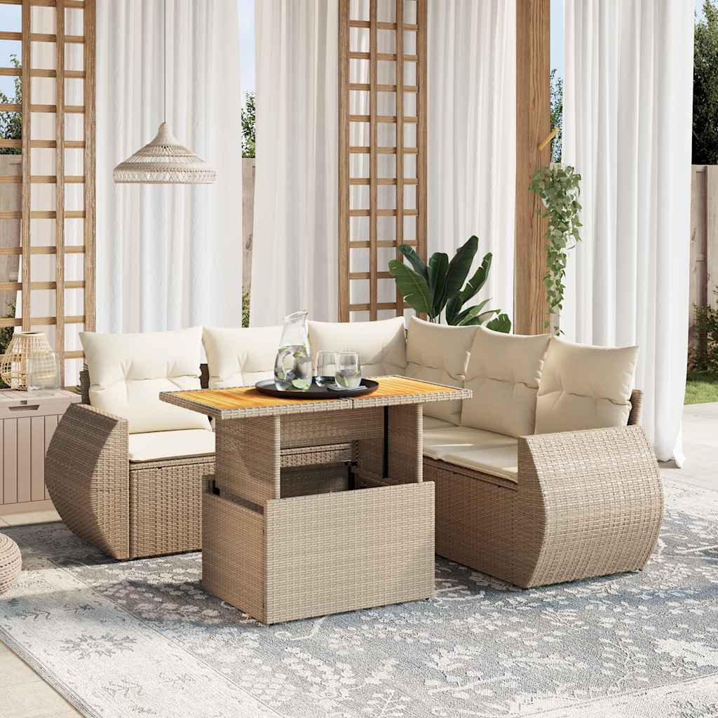 vidaXL 6-delige Loungeset met kussens poly rattan zwart