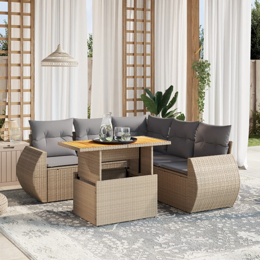 vidaXL 6-delige Loungeset met kussens poly rattan zwart