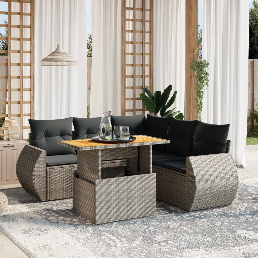 vidaXL 6-delige Loungeset met kussens poly rattan zwart