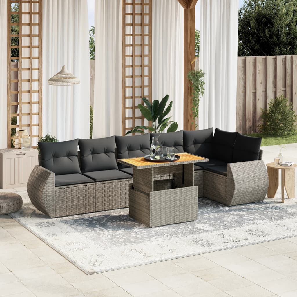 vidaXL 7-delige Loungeset met kussens poly rattan zwart