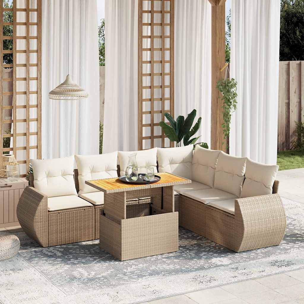 vidaXL 7-delige Loungeset met kussens poly rattan zwart