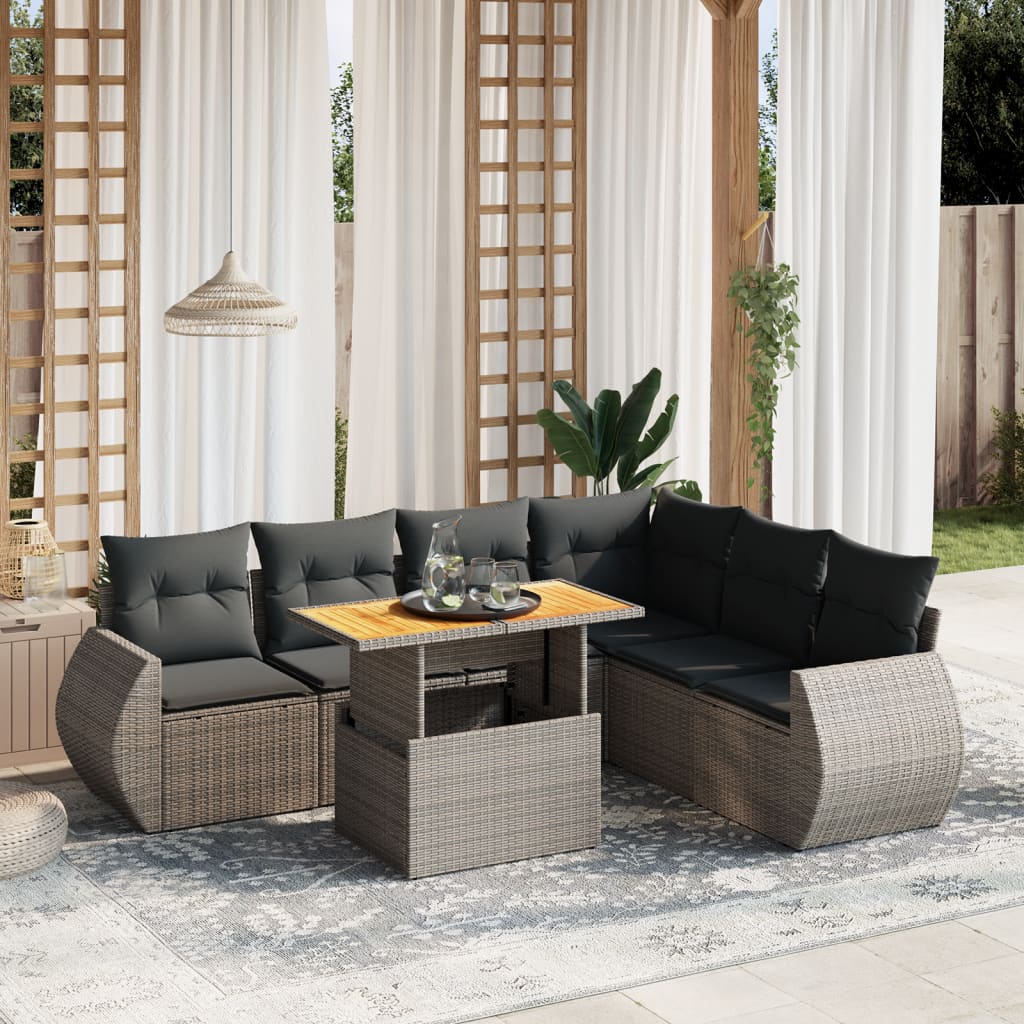 vidaXL 7-delige Loungeset met kussens poly rattan zwart