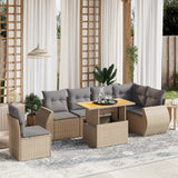 vidaXL 7-delige Loungeset met kussens poly rattan zwart