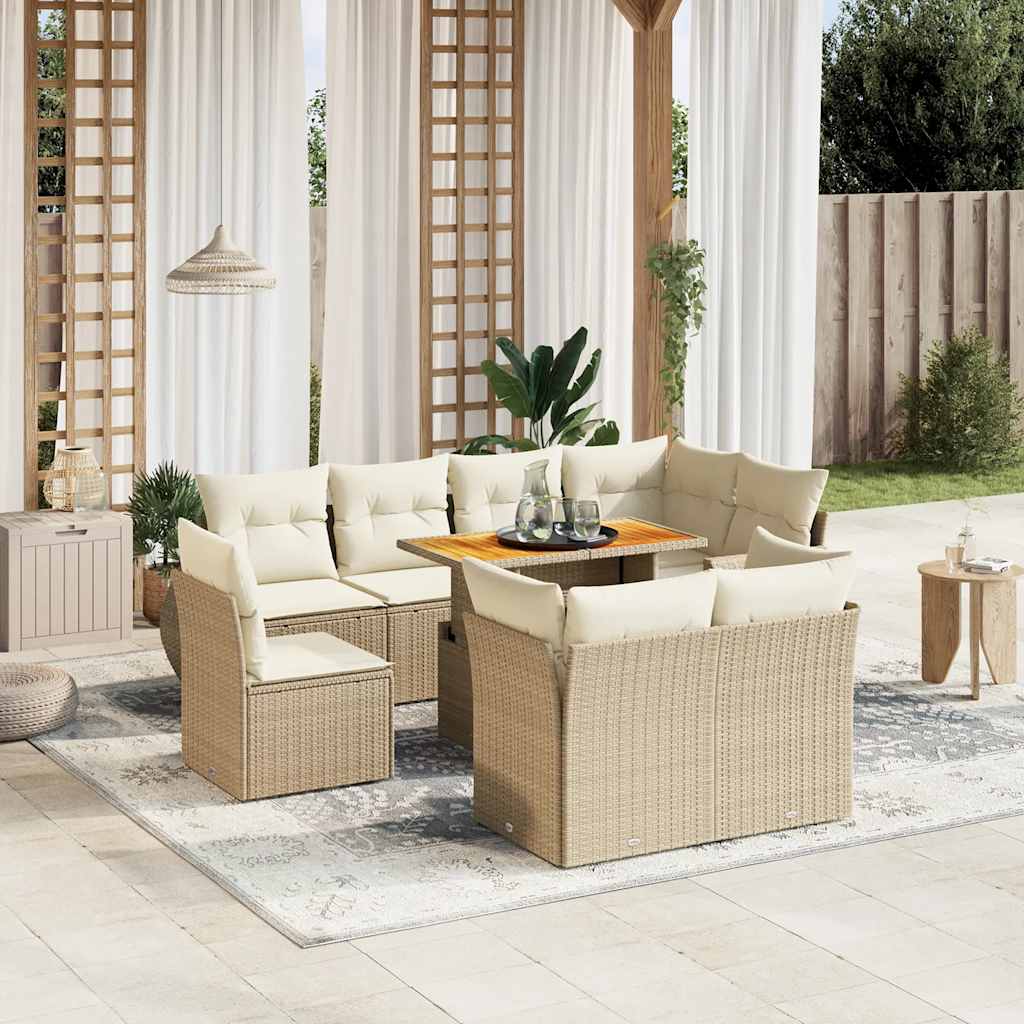 vidaXL 9-delige Loungeset met kussens poly rattan zwart