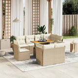 vidaXL 9-delige Loungeset met kussens poly rattan zwart