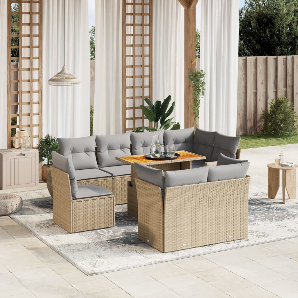 vidaXL 9-delige Loungeset met kussens poly rattan zwart