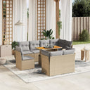 vidaXL 9-delige Loungeset met kussens poly rattan zwart