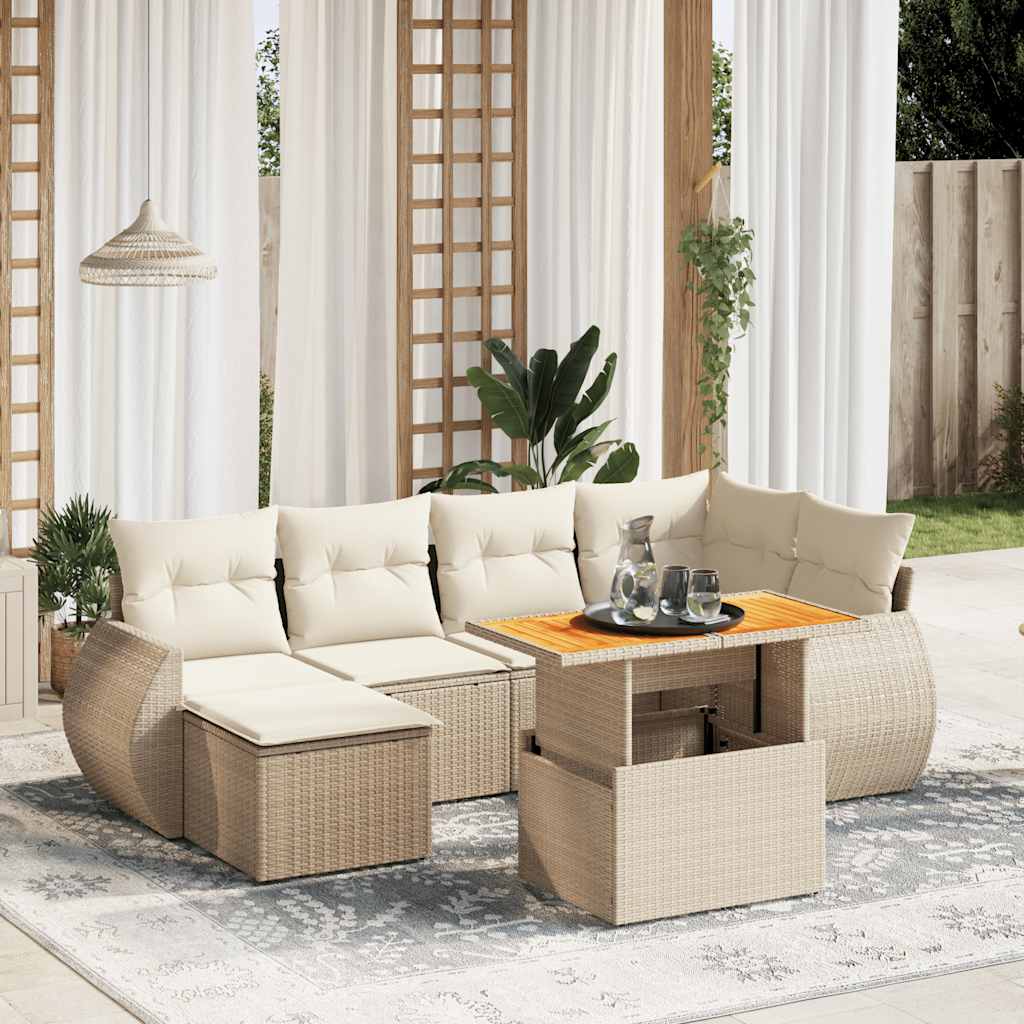 vidaXL 7-delige Loungeset met kussens poly rattan zwart