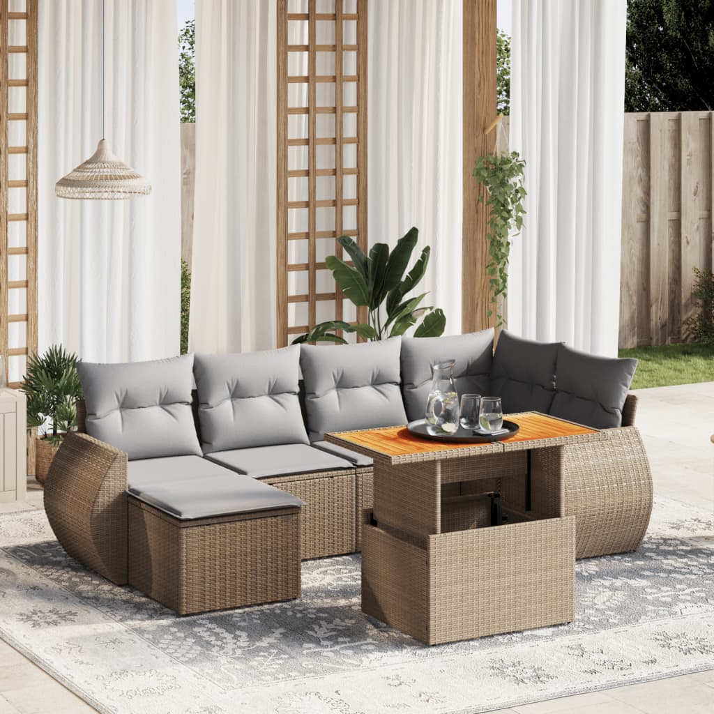 vidaXL 7-delige Loungeset met kussens poly rattan zwart