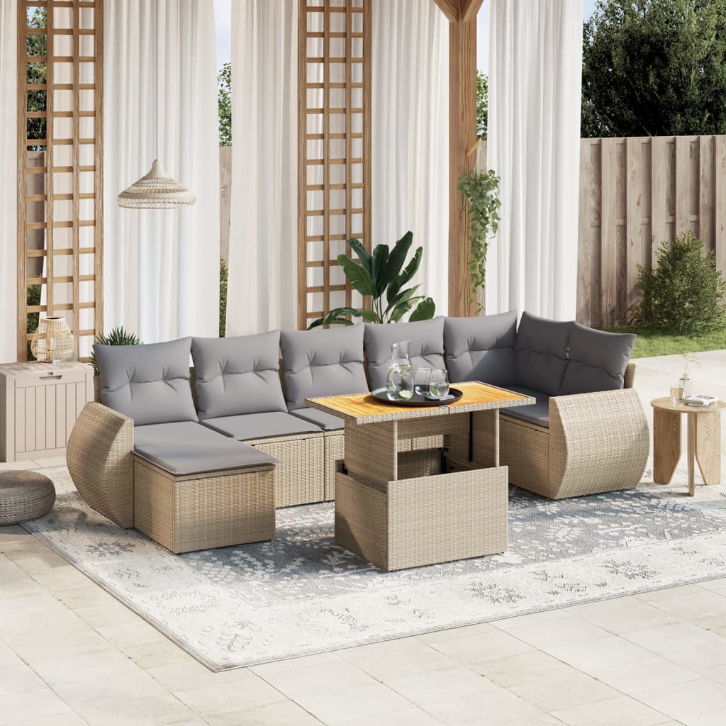 vidaXL 8-delige Loungeset met kussens poly rattan zwart