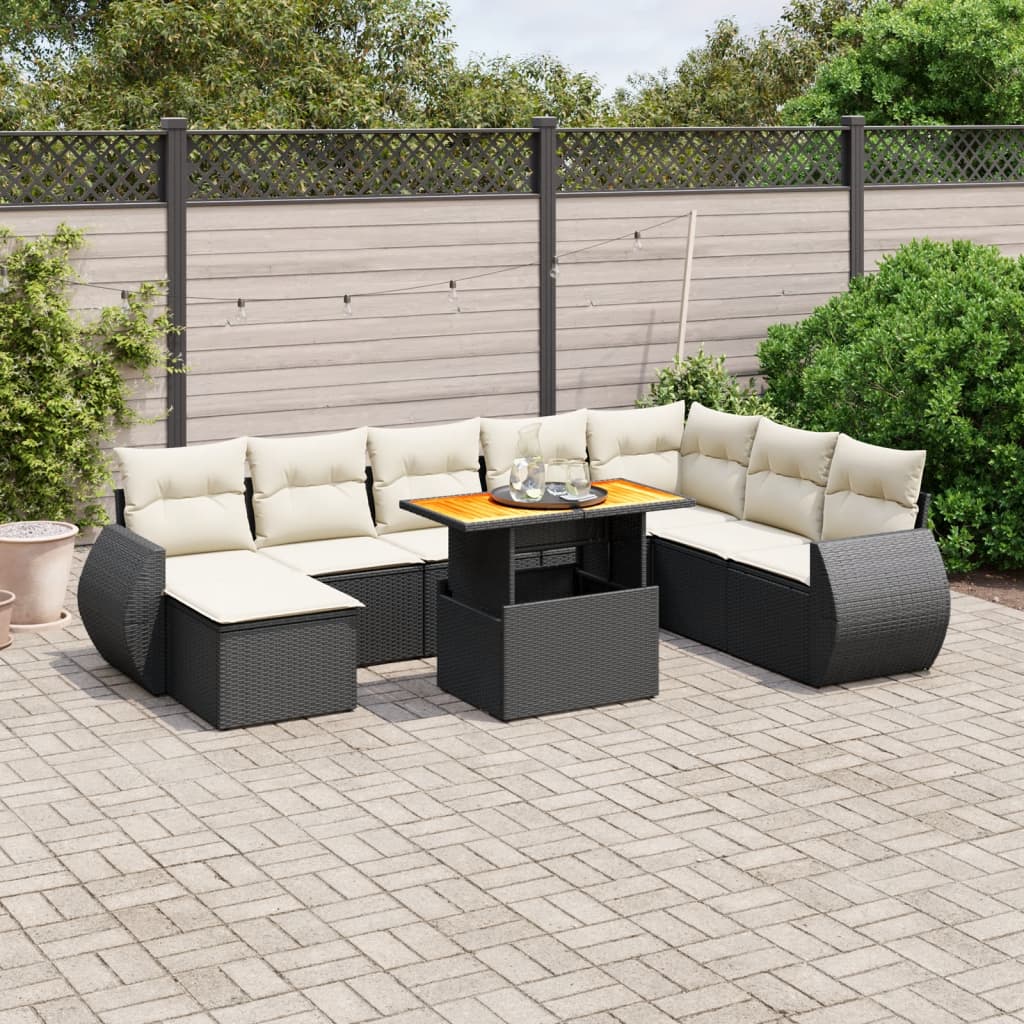 vidaXL 9-piece Lounge Set with Cushions Poly Rattan Black