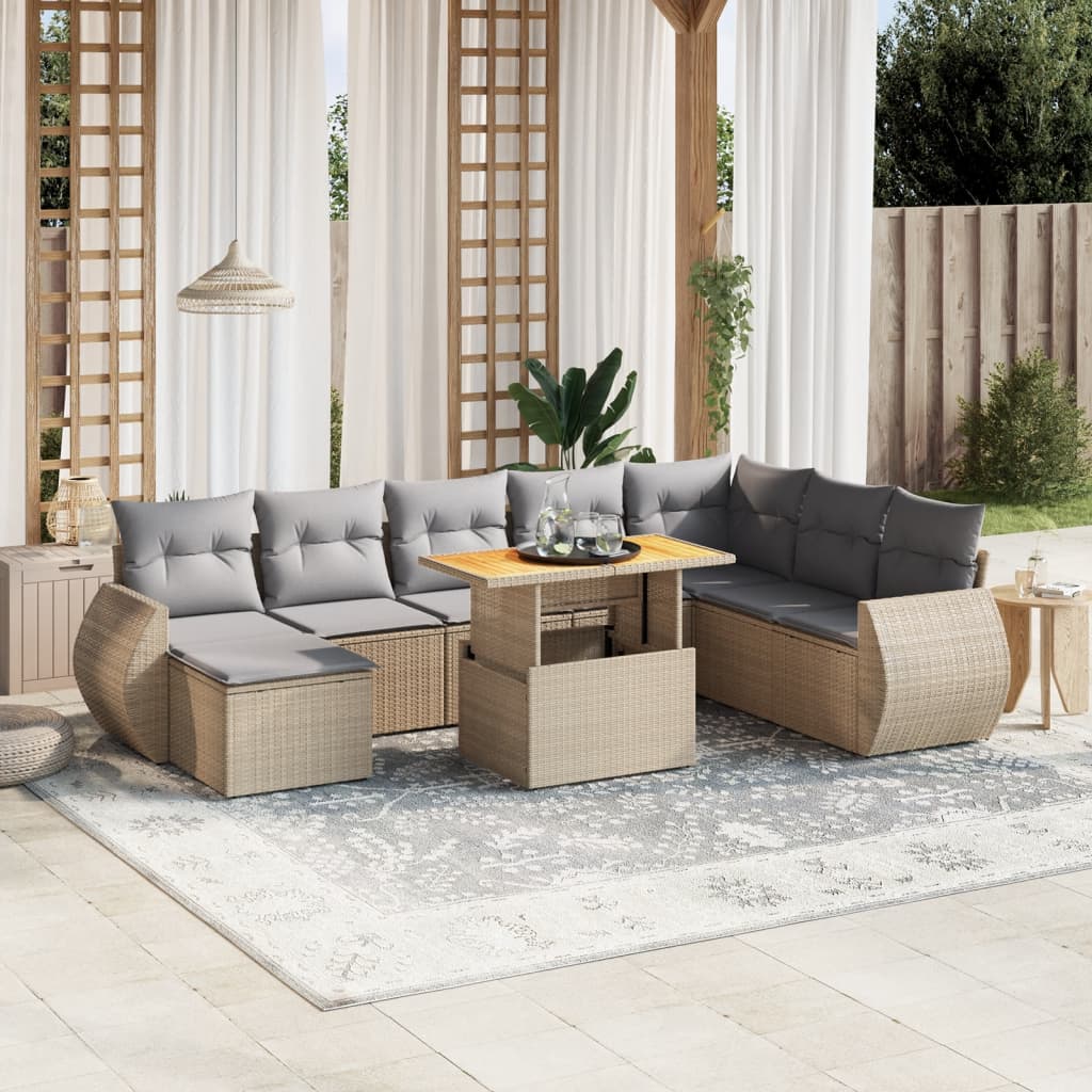vidaXL 9-piece Lounge Set with Cushions Poly Rattan Black
