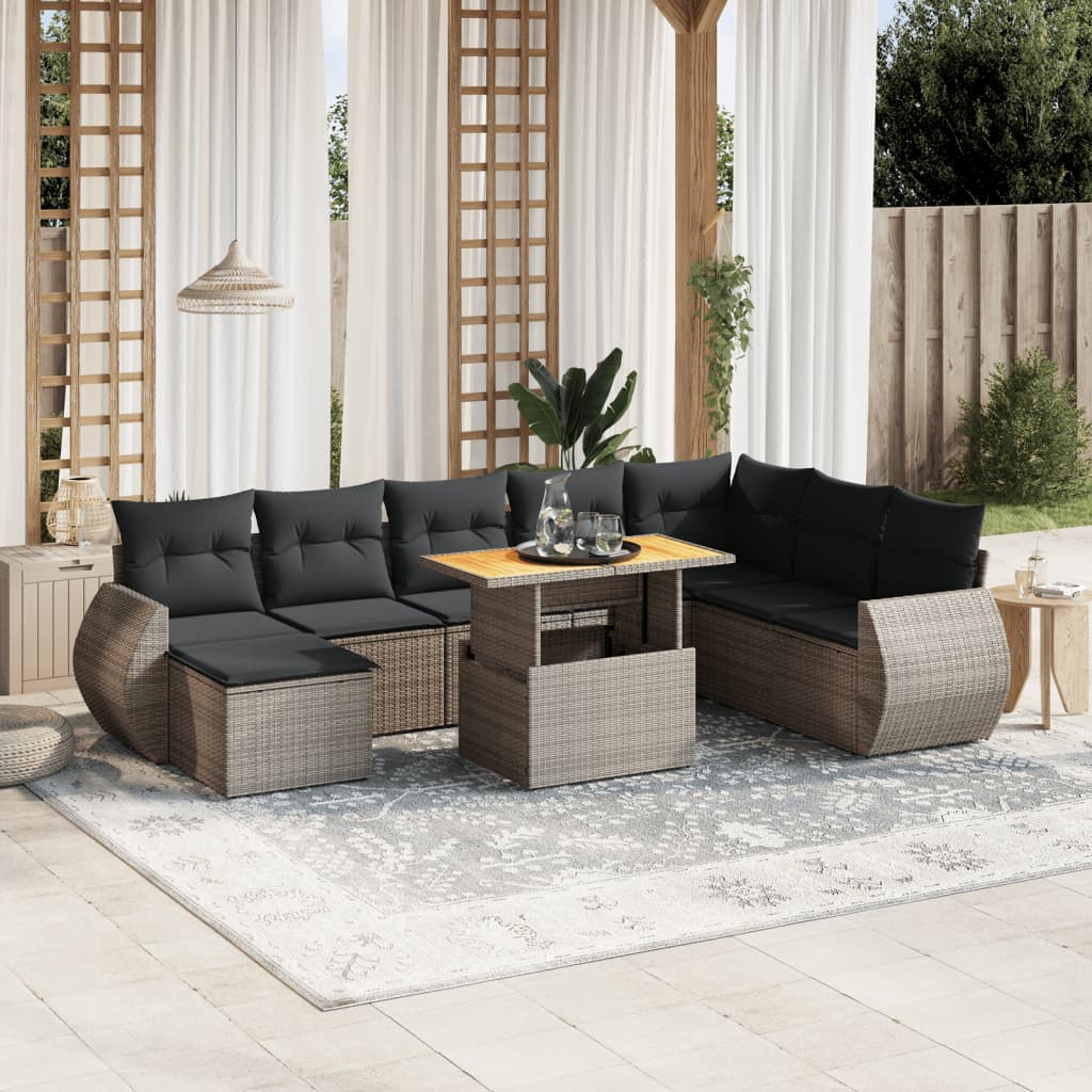 vidaXL 9-piece Lounge Set with Cushions Poly Rattan Black