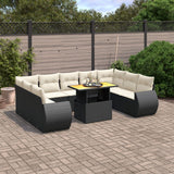 vidaXL 10-Piece Lounge Set with Cushions Poly Rattan Black