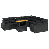 vidaXL 10-Piece Lounge Set with Cushions Poly Rattan Black