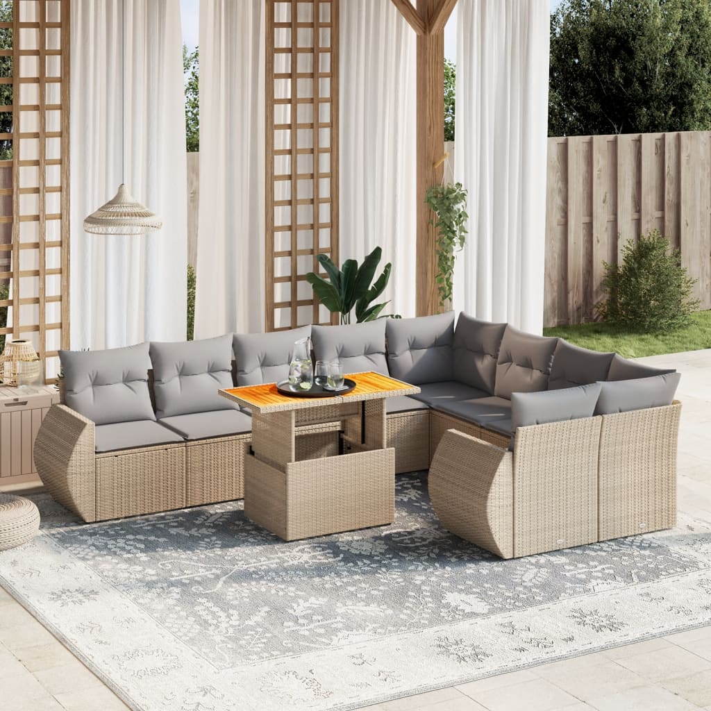 vidaXL 10-Piece Lounge Set with Cushions Poly Rattan Black