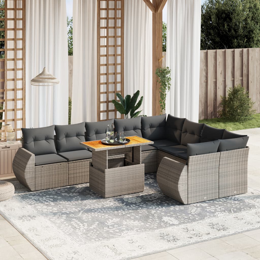 vidaXL 10-Piece Lounge Set with Cushions Poly Rattan Black