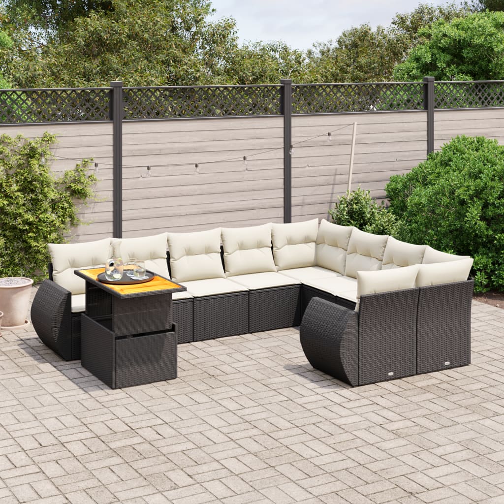 vidaXL 10-Piece Lounge Set with Cushions Poly Rattan Black