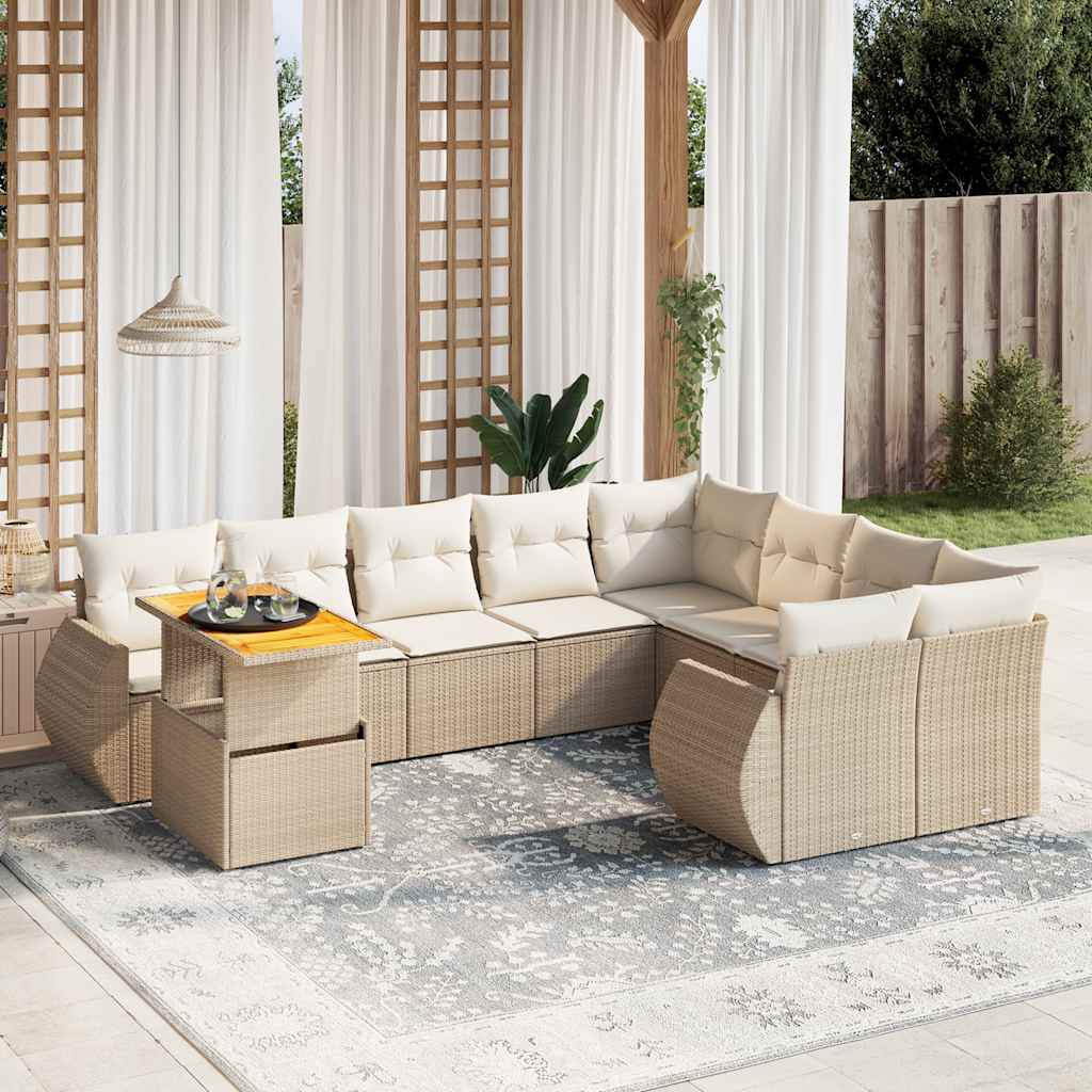 vidaXL 10-Piece Lounge Set with Cushions Poly Rattan Black
